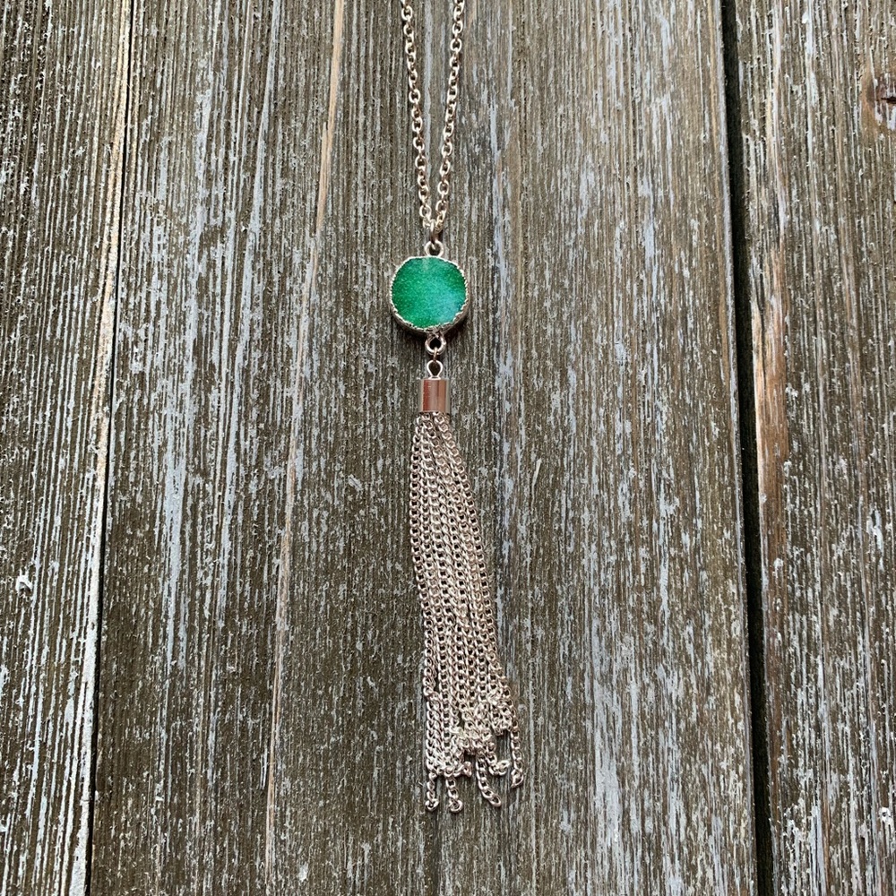 Handmade Gold White Tassel Necklace Druzy Jewelry